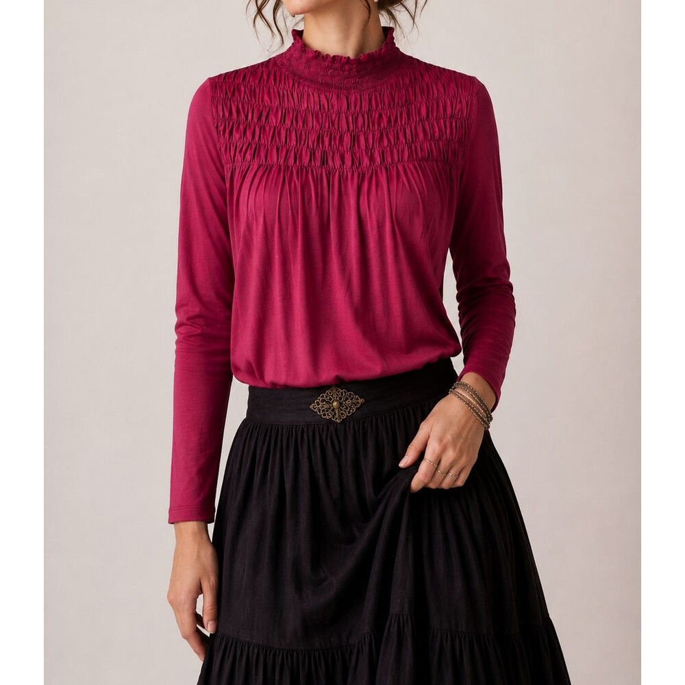 Sundance Smocked Mock Neck Top Small Berry Romantic Victorian Inspired Prairie